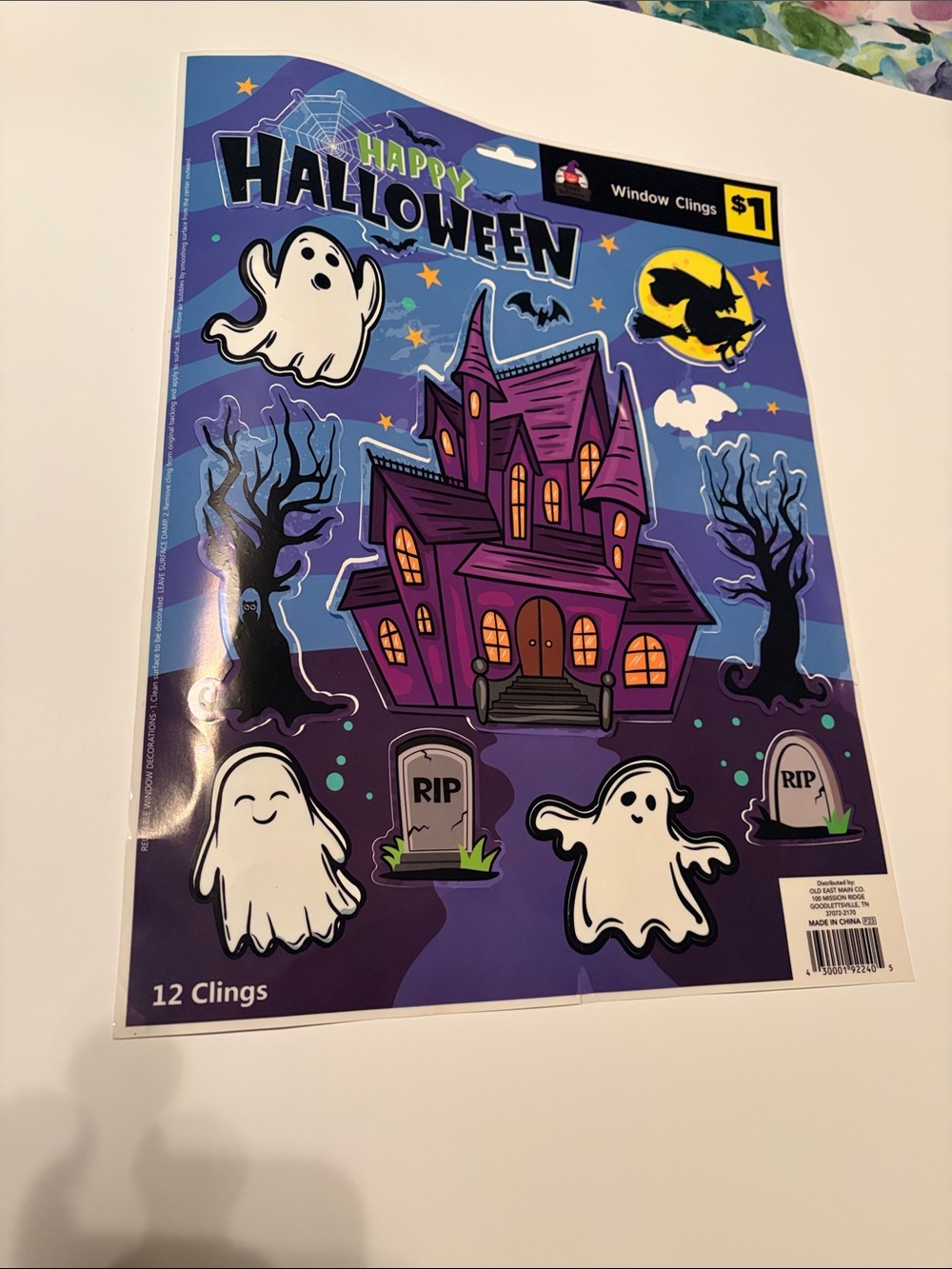 Halloween Window Clings - Purple Haunted House & Ghosts